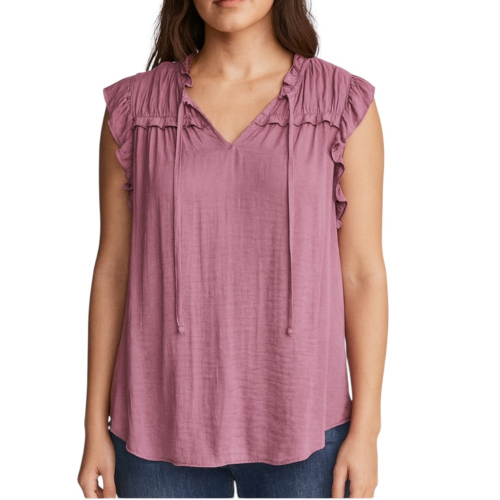 Jones New York Sleeveless Blouse Sz S – Ruffle Mauve Lightweight Top EUC